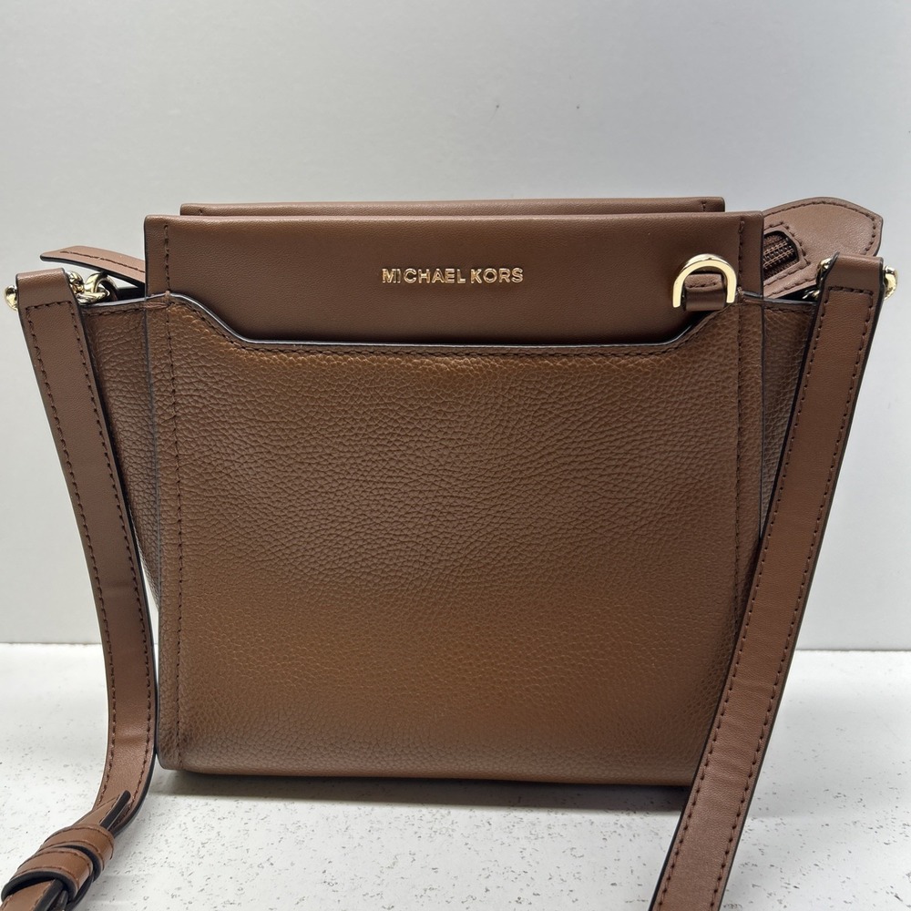 Michael Kors Brown Pebbled Leather Crossbody Bag Purse Gold Tone Hardware